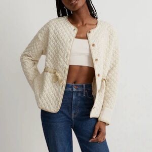 Madewell Quilted Jacquard Daisy Blooms Green & White Jacket